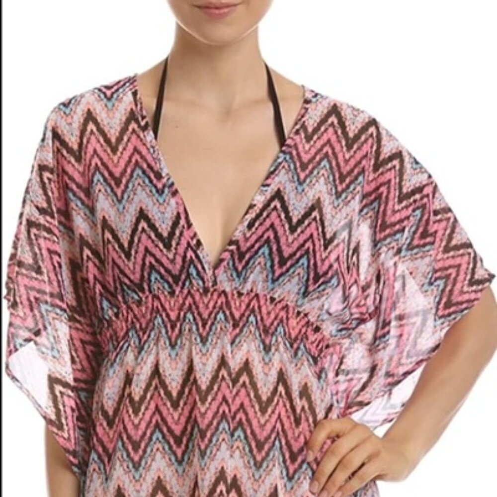 Miken Chevron Empire Waist Swim Cover Up Dress